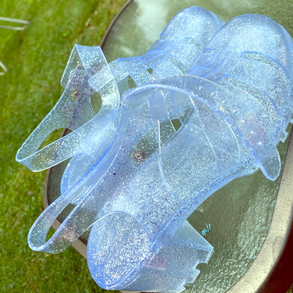Shopjeen Clear sparkle glitter Jelly Shoe heels